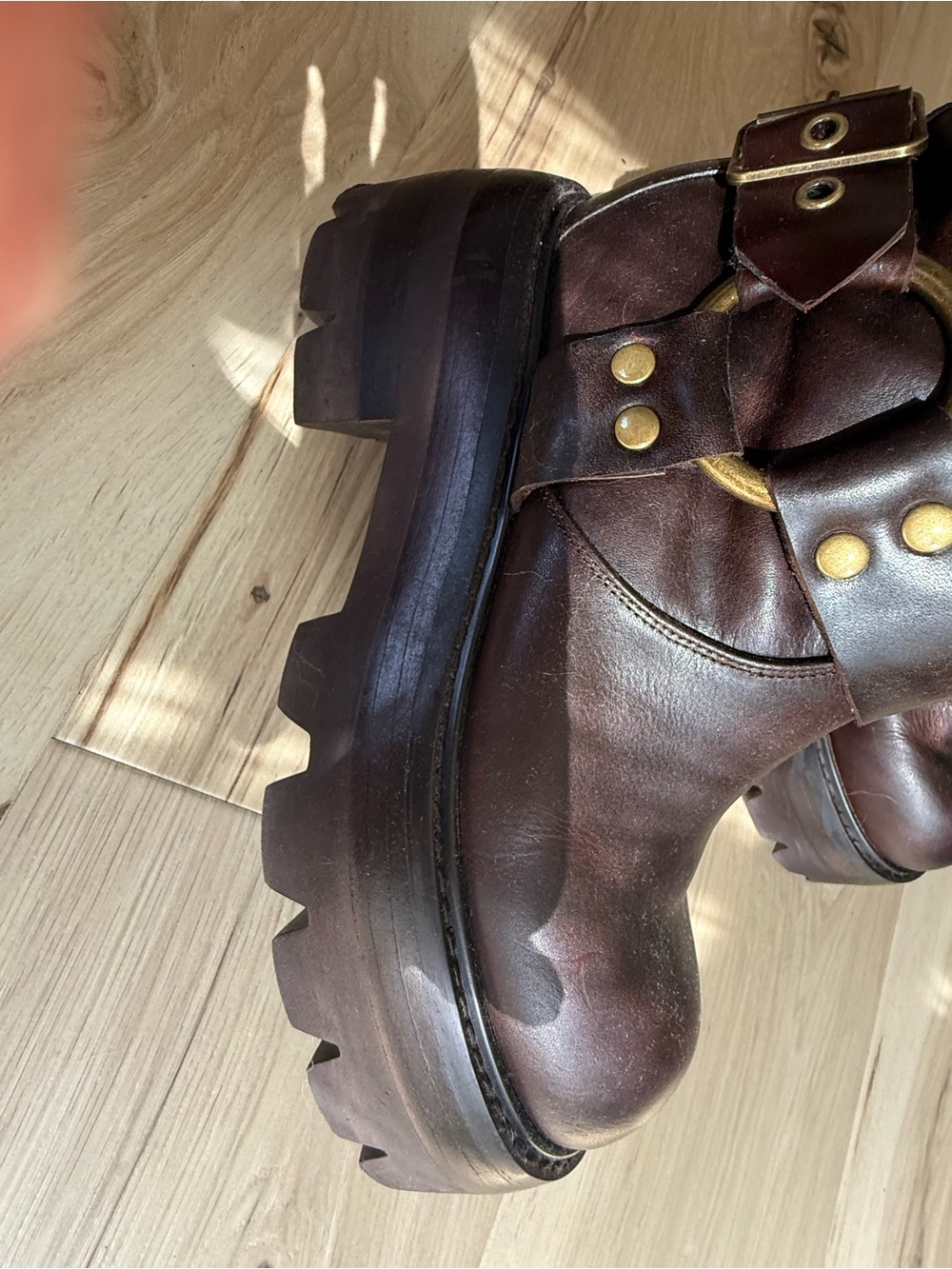 Jeffrey Campbell Chunky Brown Leather Harness Boots - Picture 6 of 7